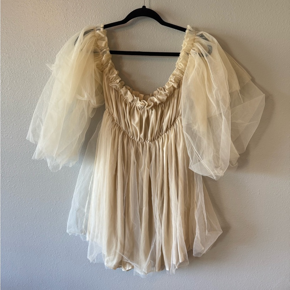 Off the shoulder Cream Tulle Dress